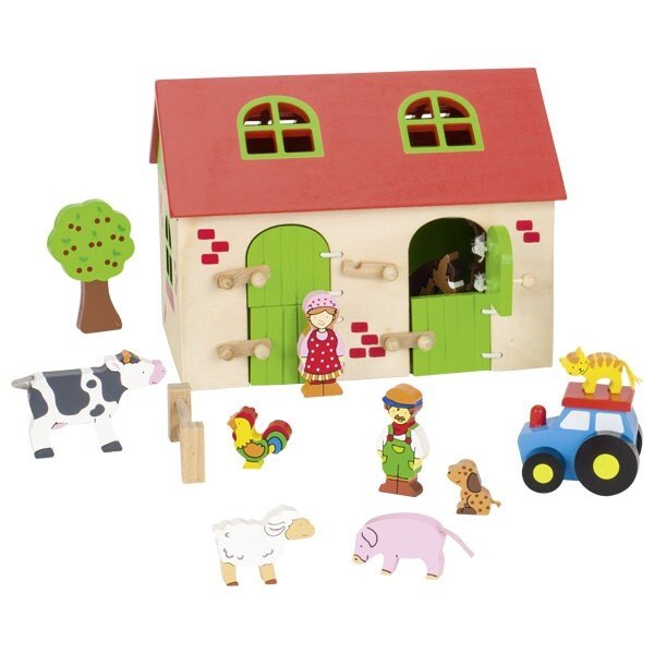 Goki Personalisierbarer Bauernhof XL Bauernhof Holz Kinderspielzeug ab 3 Jahren Holzspielzeug Holz Tiere Bauern mit Namen Spiel - Spielwaren - Personalisiert