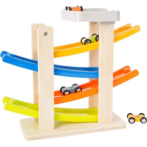 Rennbahn mit Parkdeck aus Holz – personalisierbar, inkl. 4 Autos | small foot 10602 - Spielwaren - Personalisiert