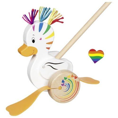 Goki Personalisierbar Regenbogen - Ente Holz - Schiebespielzeug, Flappende Füße, Kinder ab 18 Monaten - Spielwaren - Personalisiert