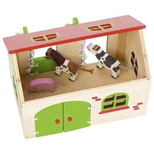 Goki Personalisierbarer Bauernhof XL Bauernhof Holz Kinderspielzeug ab 3 Jahren Holzspielzeug Holz Tiere Bauern mit Namen Spiel - Spielwaren - Personalisiert