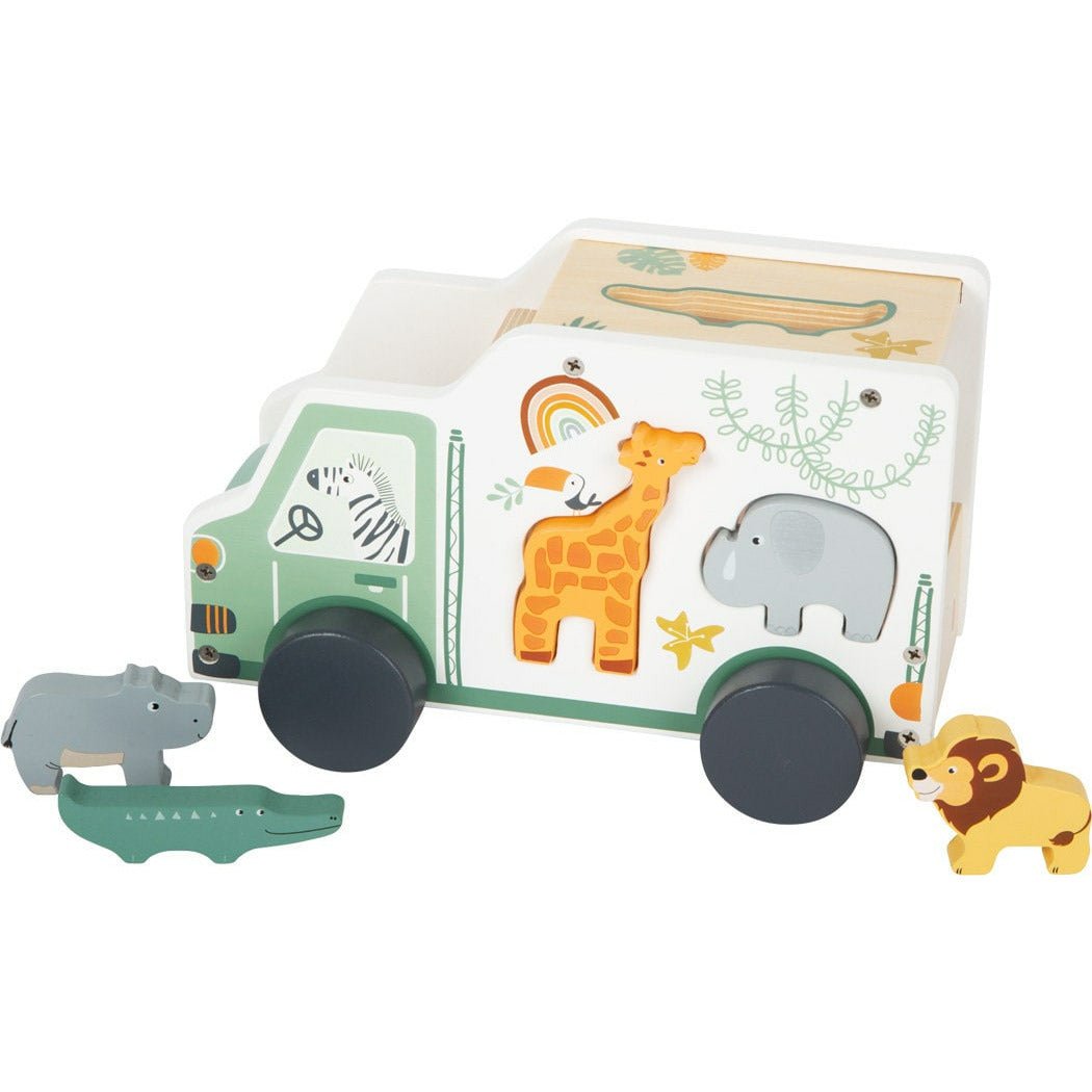 Holz Auto Bus Personalisiert mit Tieren Safari Holzspielzeug Kinderspielzeug Pastellfarben Geschenk Spiel Kinder ab 12 Monaten - Spielwaren - Personalisiert