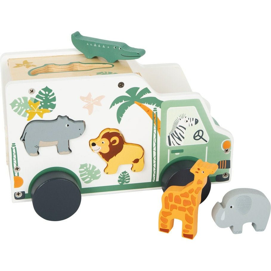 Holz Auto Bus Personalisiert mit Tieren Safari Holzspielzeug Kinderspielzeug Pastellfarben Geschenk Spiel Kinder ab 12 Monaten - Spielwaren - Personalisiert