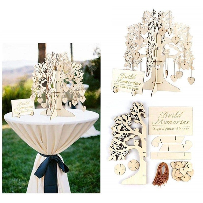 Personalisierter Hochzeitsbaum - Gäste Baum Deko Hochzeit Gästebuch Holz Baum 40 - 60 - 80 Schilder je nach Ausführung Hochzeit Herzen - Spielwaren - Personalisiert