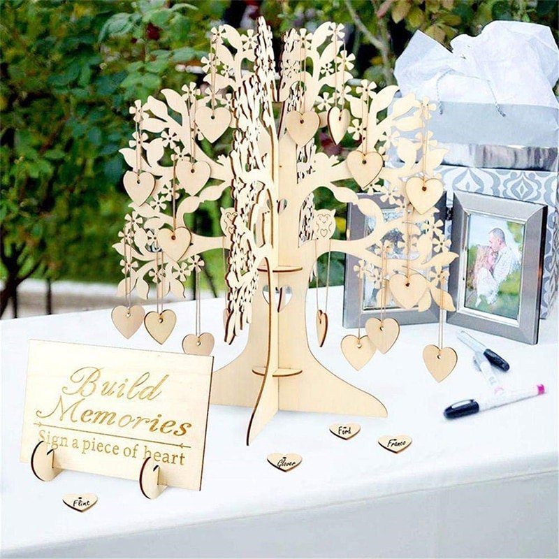 Personalisierter Hochzeitsbaum - Gäste Baum Deko Hochzeit Gästebuch Holz Baum 40 - 60 - 80 Schilder je nach Ausführung Hochzeit Herzen - Spielwaren - Personalisiert